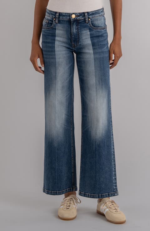 Jean Two-Tone High Waist Wide Leg Jeans (Shiny)