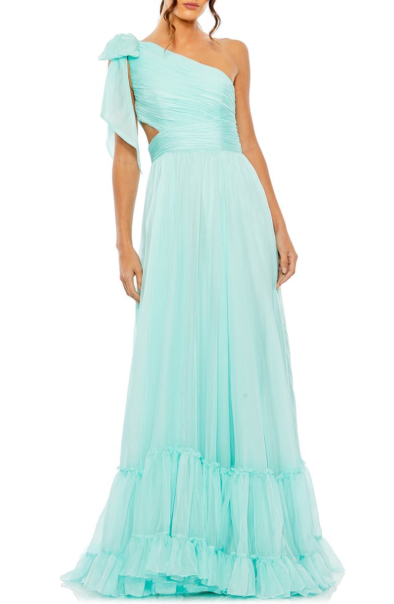 Mac Duggal Ruched Tiered One-Shoulder Gown, Main, color, 