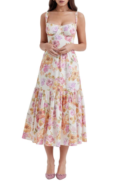 Elia Floral Stretch Cotton Blend Corset Sundress