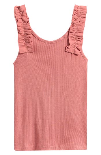The New Kids' Lotus Rib Frill Sleeveless Top In Pink