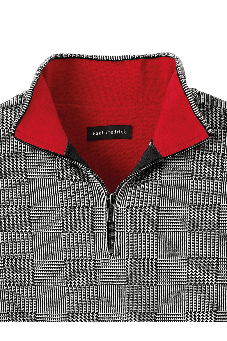 Cotton Quarter Zip Mock Neck Sweater, Alternate, color, BLACK/WHITE GLEN PLAID