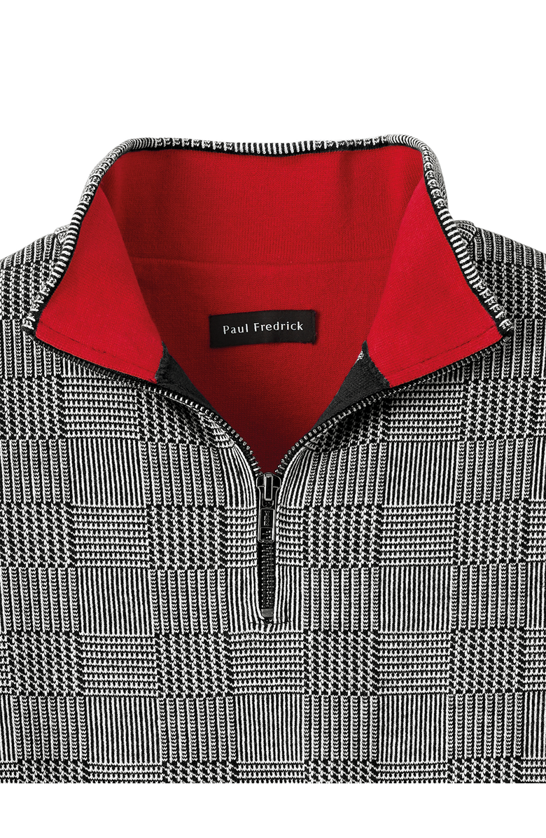 Paul Fredrick Cotton Quarter Zip Mock Neck Sweater, Alternate, color, Black/White Glen Plaid