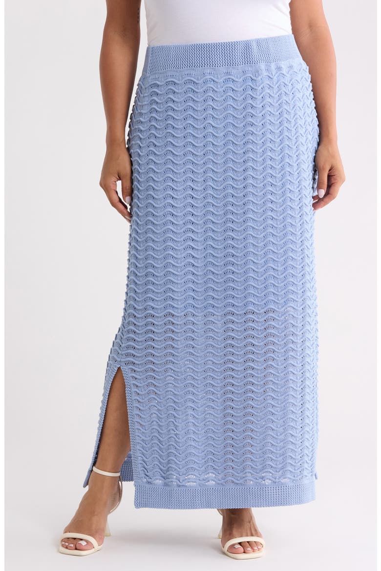 Pointelle Wave Stripe Cotton Blend Sweater Skirt, Main, color, BLUE HERON