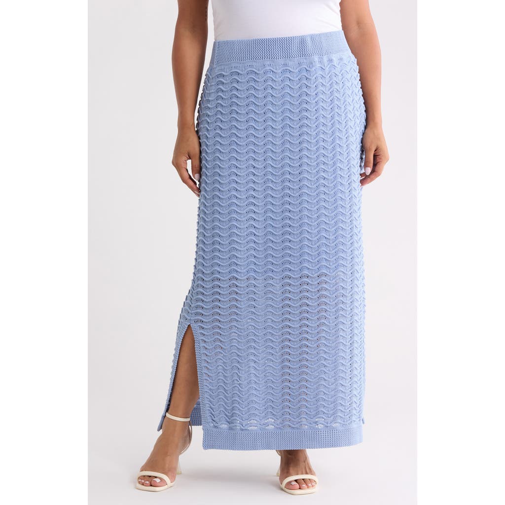 Bernardo Pointelle Wave Stripe Cotton Blend Sweater Skirt in Blue Heron at Nordstrom, Size 2X