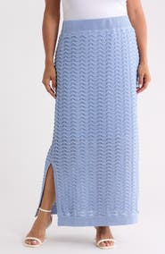 Bernardo Pointelle Wave Stripe Cotton Blend Sweater Skirt