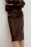MANGO Croc-Embossed Faux Leather Midi Skirt