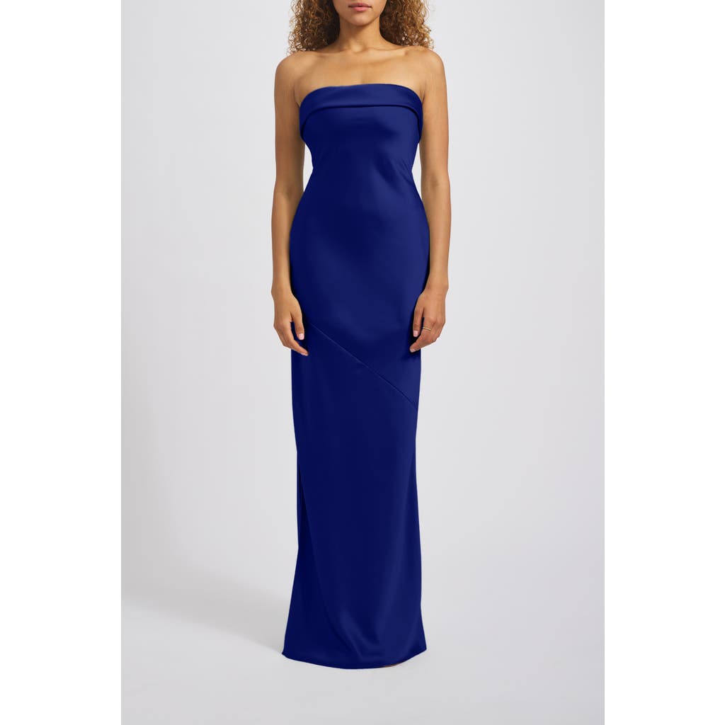 Amsale Strapless Bias-cut Gown In Blue