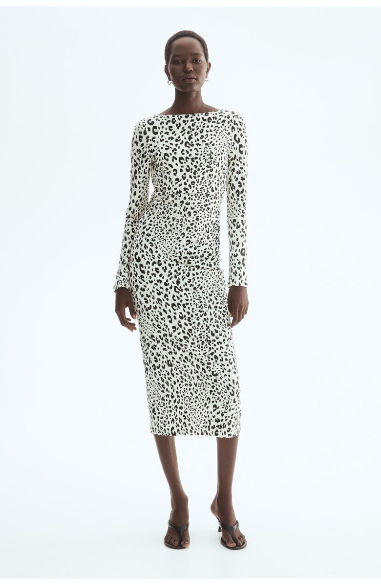H&M Open-back Jersey Dress, Alternate, color, Cream/Leopard Print