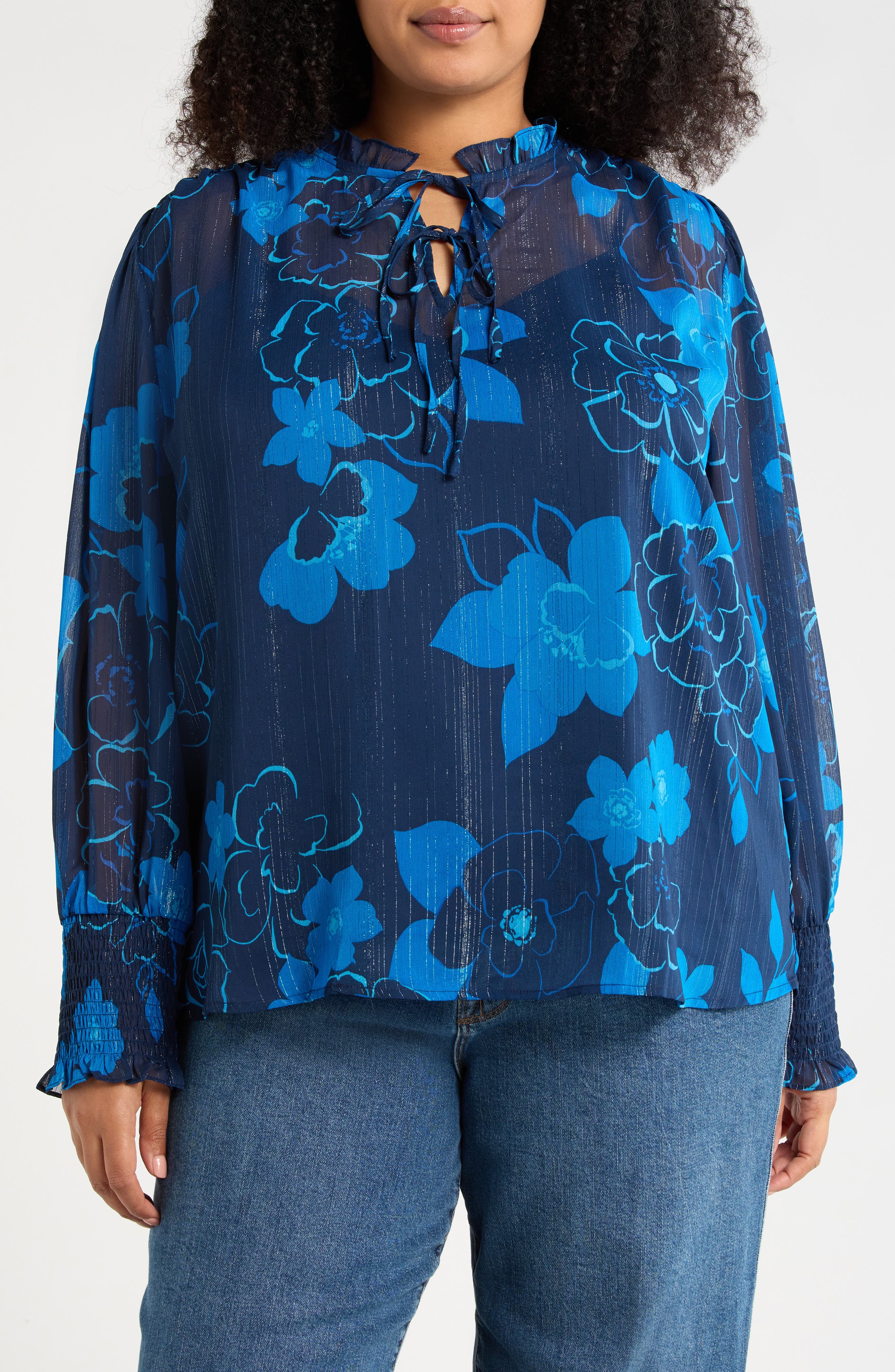 Sugarlips Bluford Floral Metallic Top In Blue