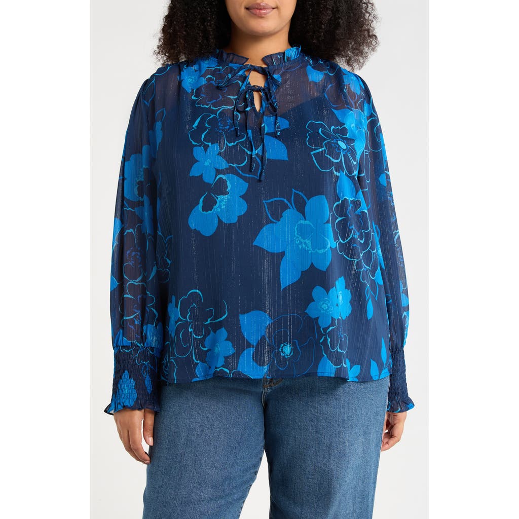 Sugarlips Bluford Floral Metallic Top In Blue