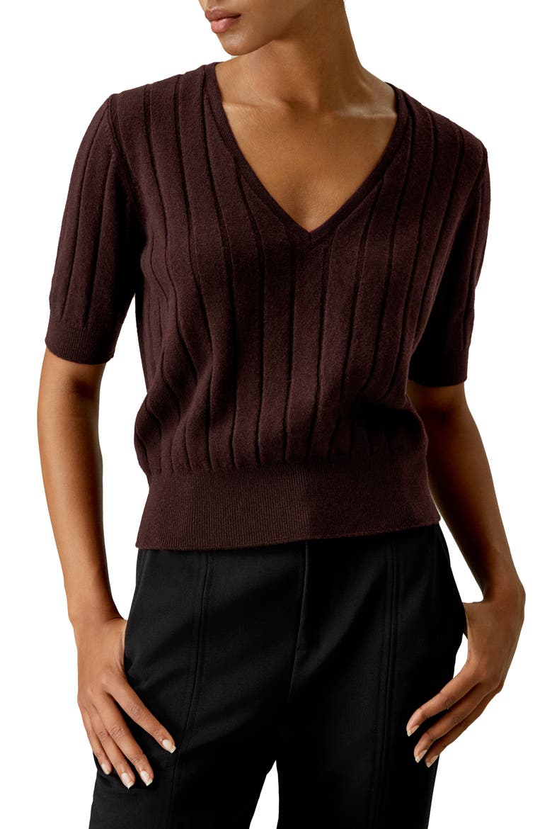Women's V-Neck Cashmere T-shirt, Main, color, Fruitwood