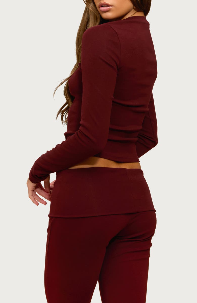 EDIKTED Ivanne Long Sleeve Stretch Cotton Top, Alternate, color, Burgundy