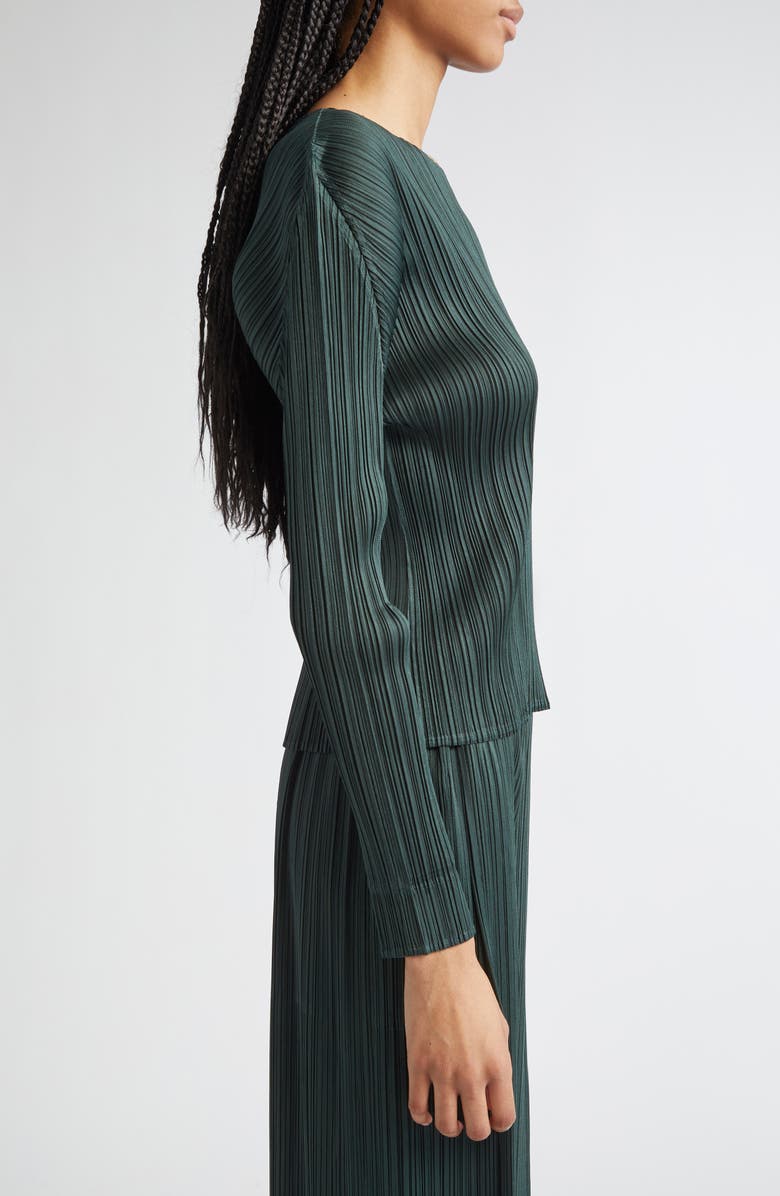 Pleats Please Issey Miyake Monthly Colors December Pleated Long Sleeve Top, Alternate, color, Forest Green