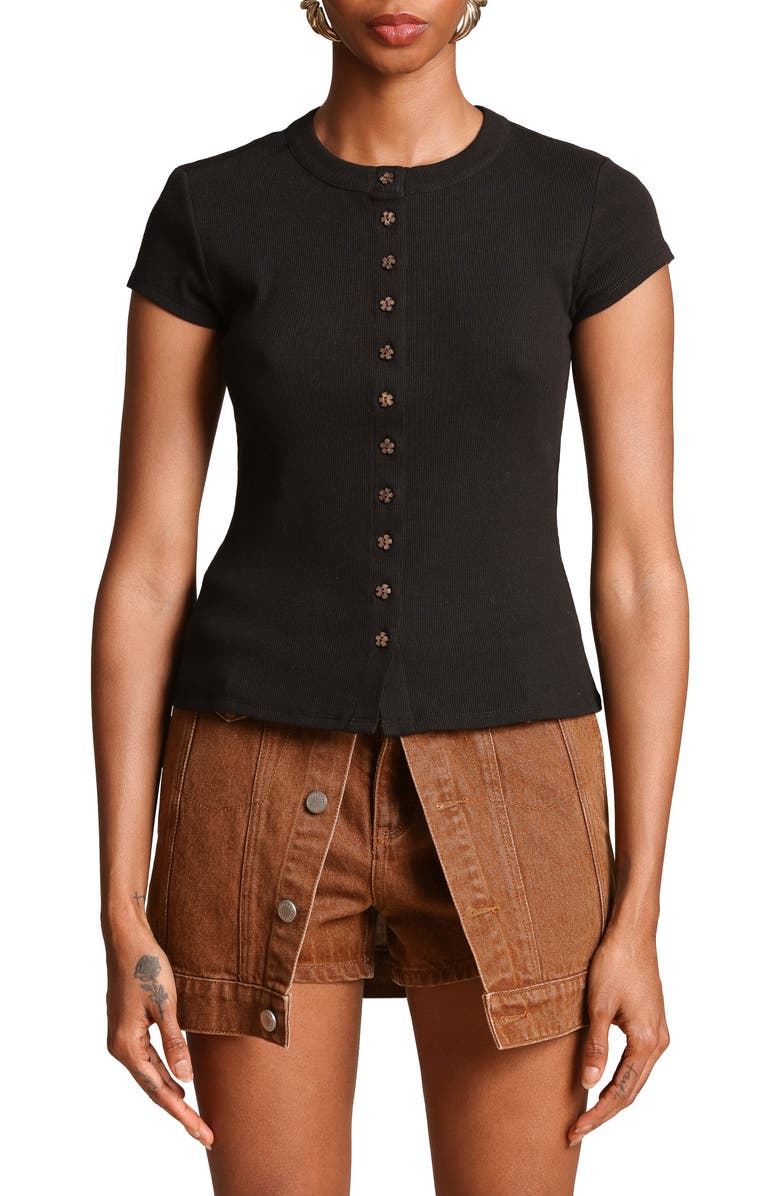 Avec Les Filles Crewneck Rib Top, Main, color, Black