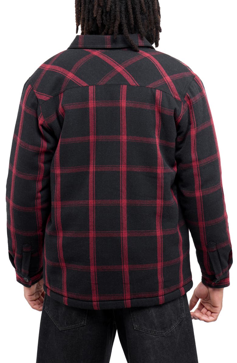 XRAY Faux Shearling Lined Flannel Shirt Jacket, Alternate, color, Black/ Burgundy