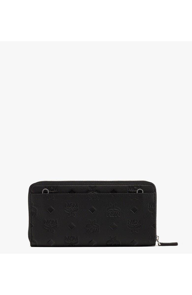 MCM Aren Chain Zip Around Wallet in Embossed Monogram Leather, Alternate, color, Black