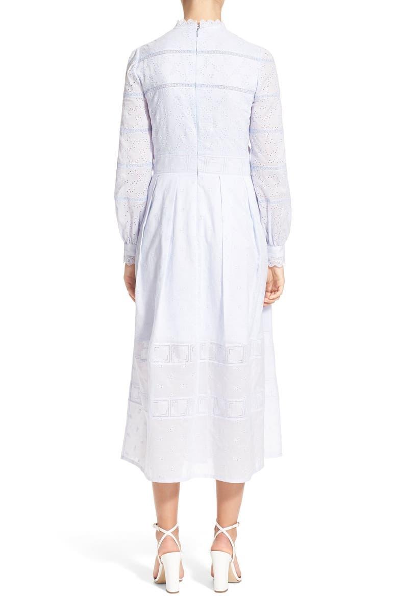 'Pru' Lace & Eyelet Cotton Midi Dress, Alternate, color, LAVENDER