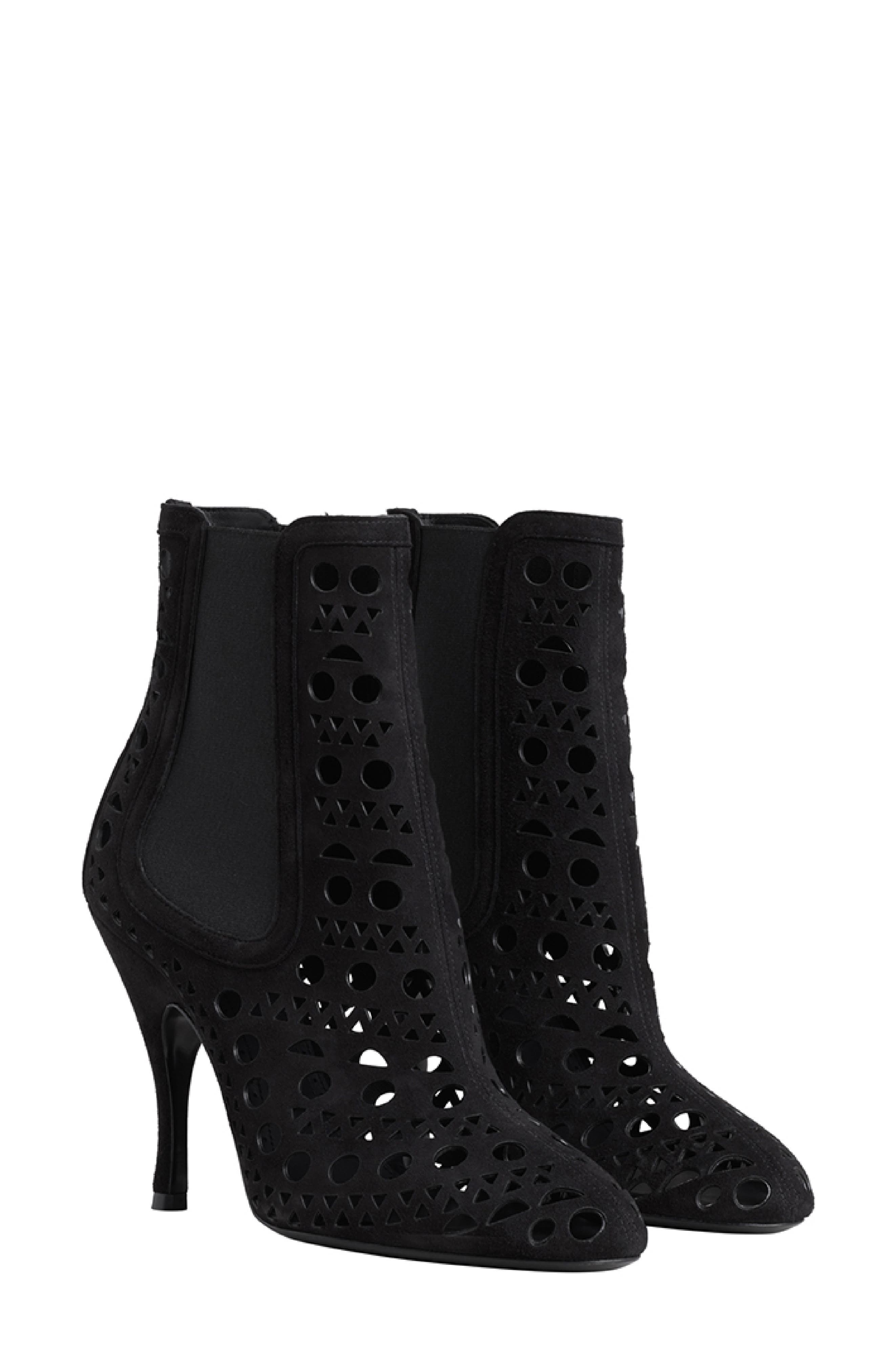 Laser Cut Suede Bootie, Main, color, 999 NOIR