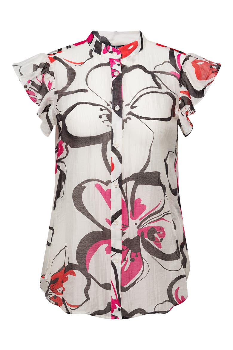 Printed Band Collar Button-Up Shirt, Alternate, color, SPLASHY FLORAL