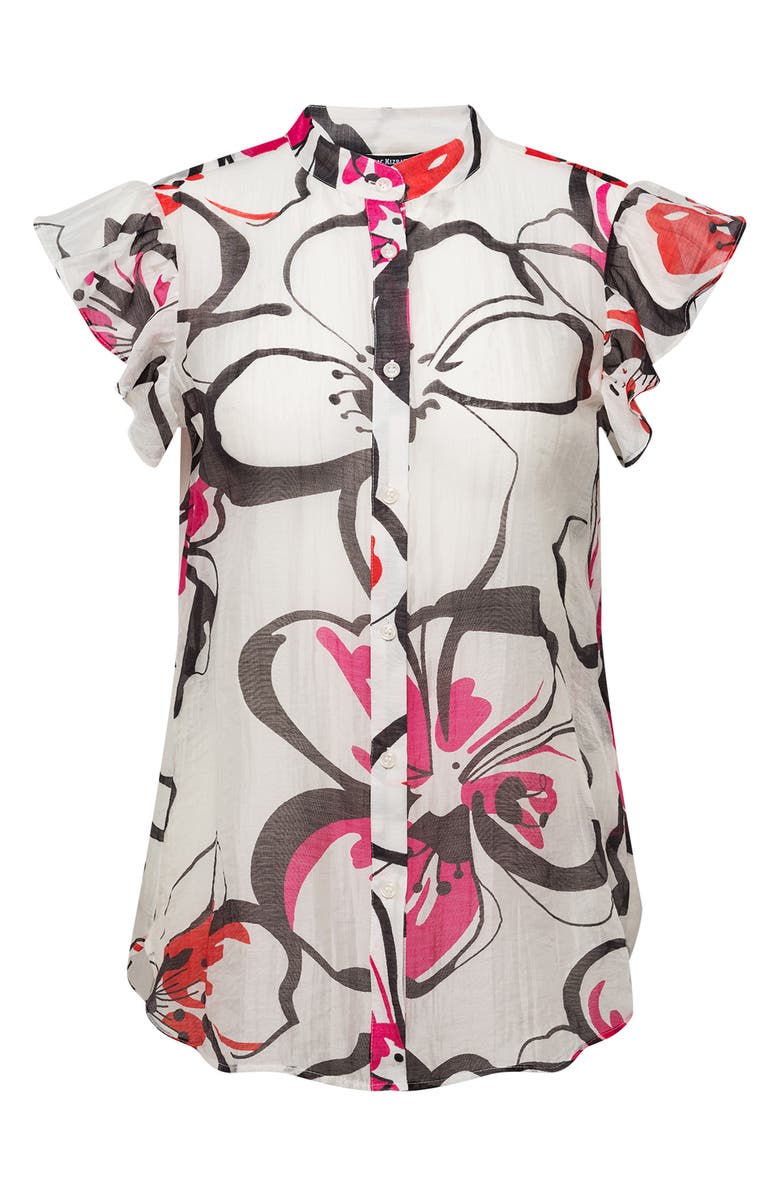 Isaac Mizrahi New York Printed Band Collar Button-Up Shirt, Alternate, color, Splashy Floral