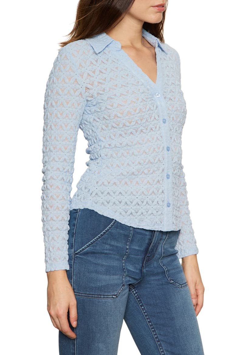 Dreamgirl Lace Button-Up Shirt, Alternate, color, BLUE POWDER