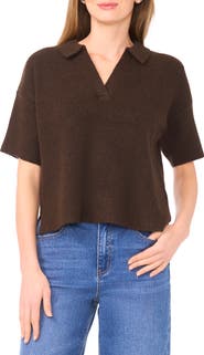 1.STATE Short Sleeve Johnny Collar Sweater