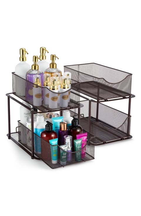 2-Pack 2 Tier Mesh Sliding Drawer Organizer Baskets