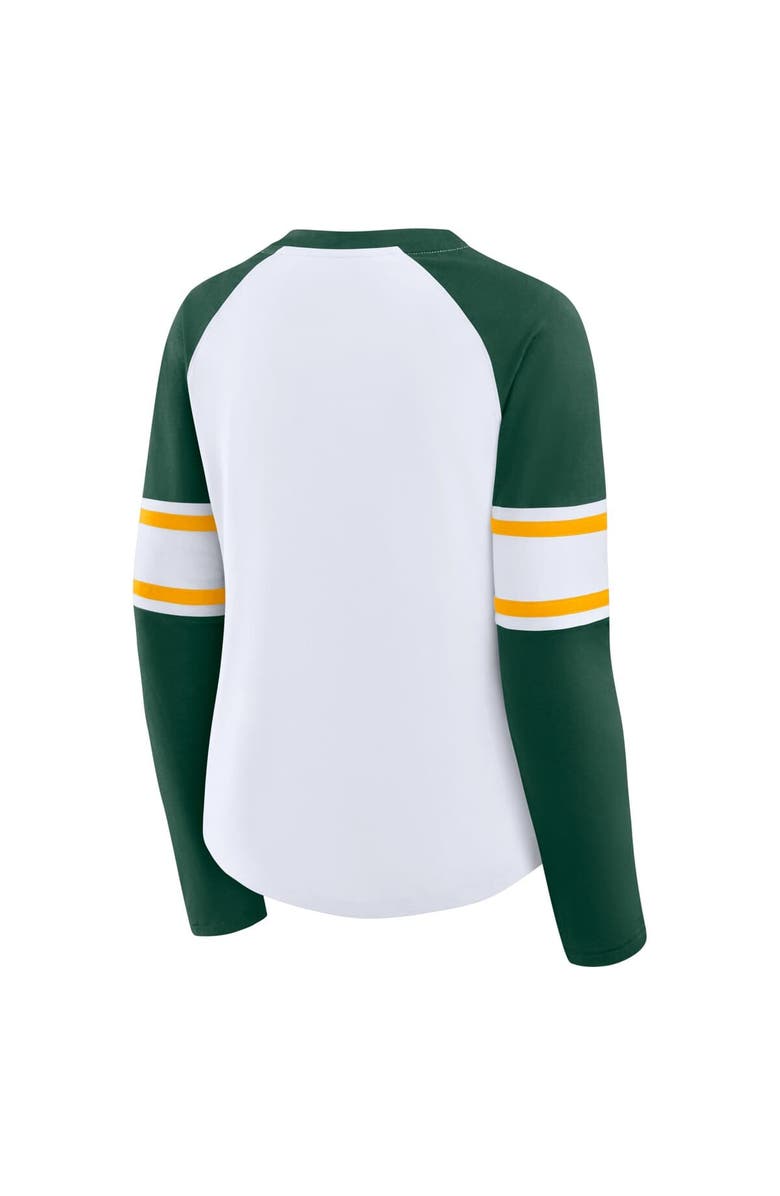 FANATICS Women's Fanatics White/Green Green Bay Packers Redzone Blitz Package Raglan Lace-Up V-Neck Long Sleeve T-Shirt, Alternate, color, White
