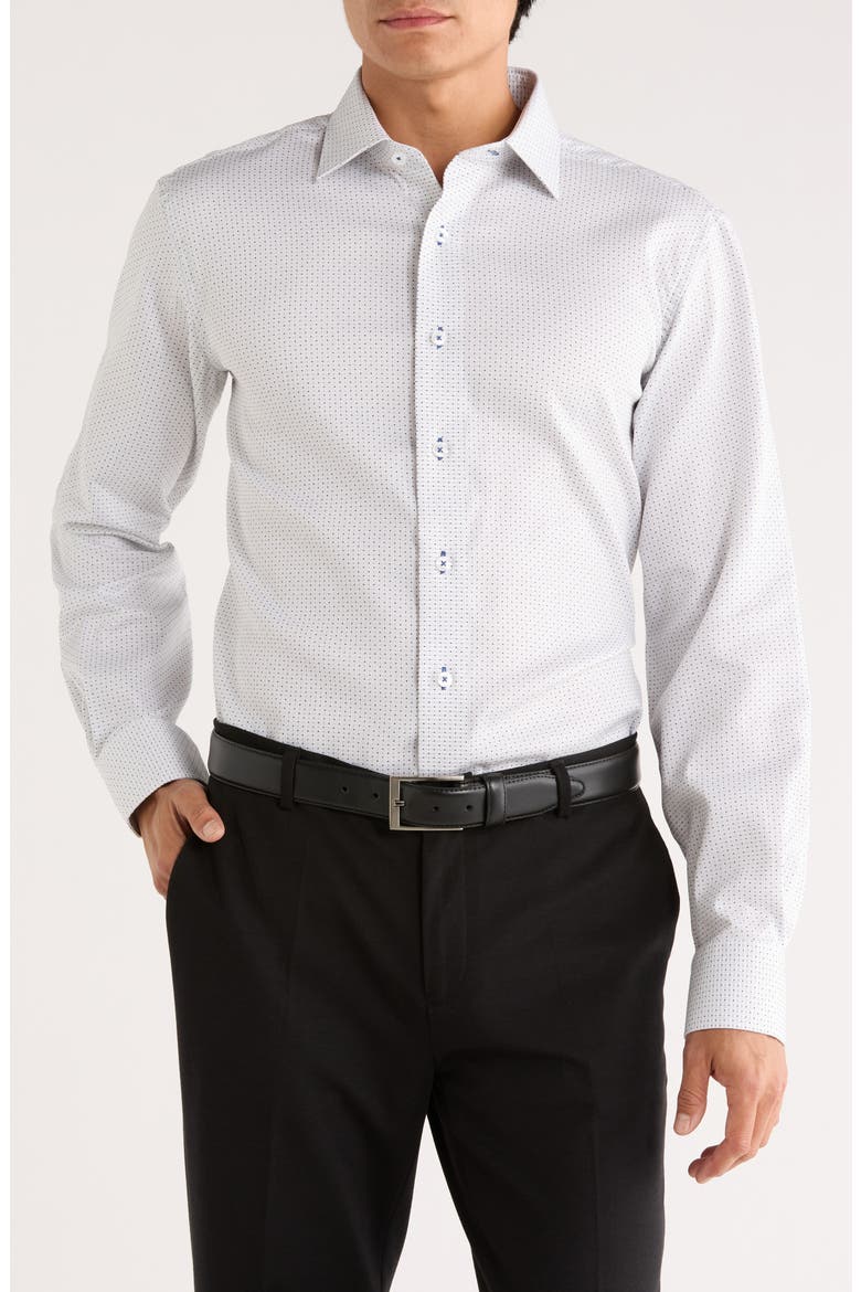 Pindot Trim Fit Dress Shirt, Main, color, WHITE