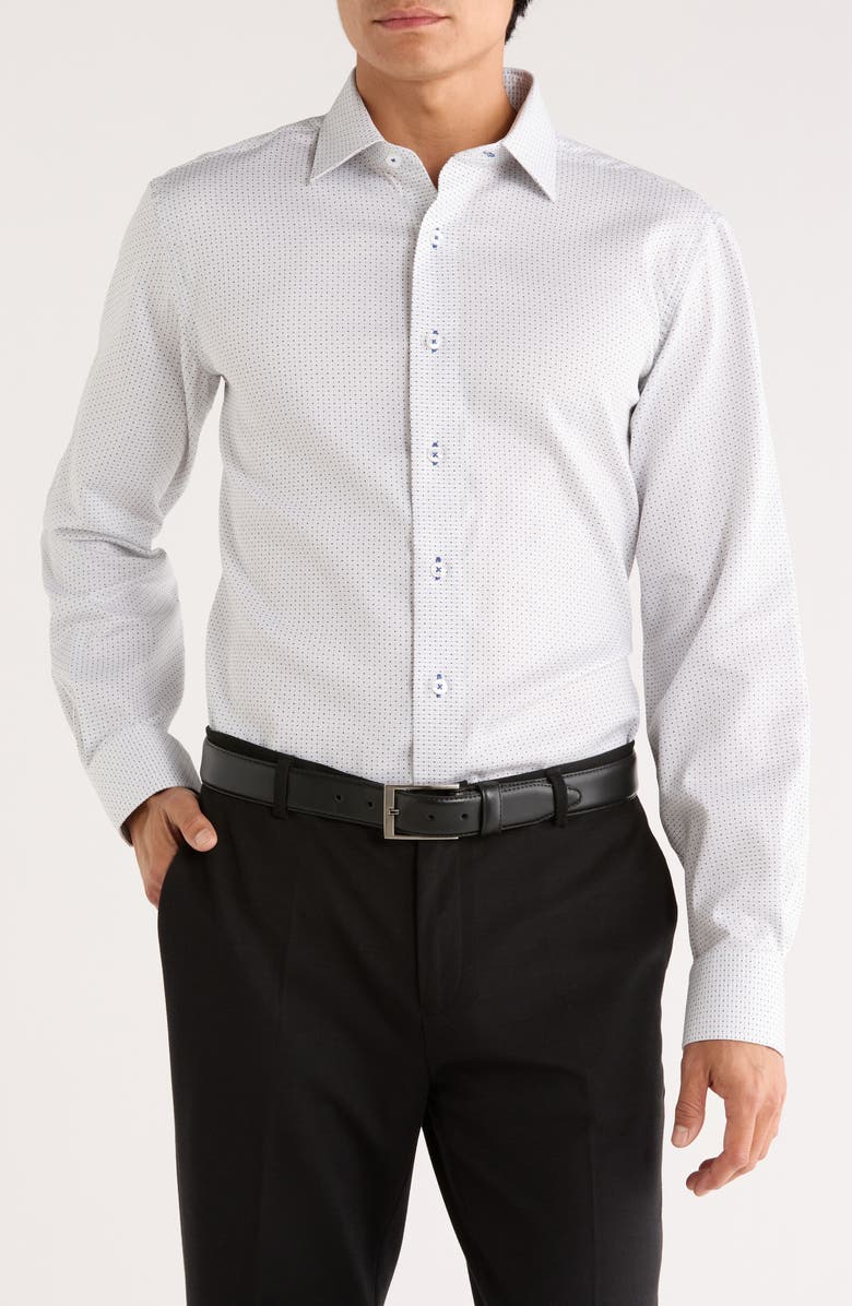 Lorenzo Uomo Pindot Trim Fit Dress Shirt, Main, color, White