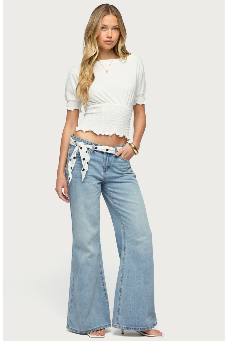 Emanuelle Smocked Crop Top, Alternate, color, WHITE