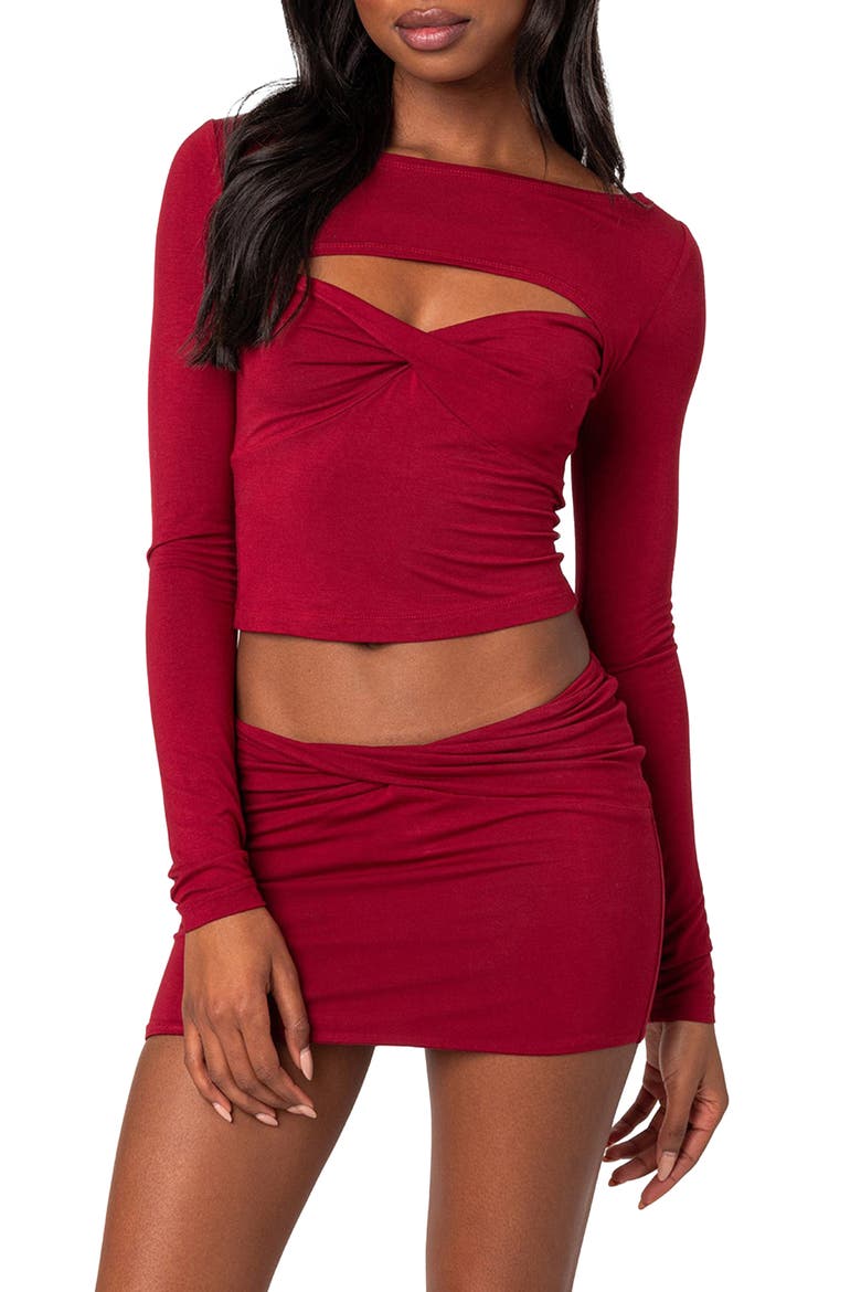 Lara Cut Out Twist Front Top, Main, color, BURGUNDY