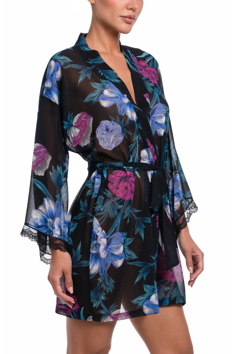 Bailee Floral Chiffon Wrap Robe, Alternate, color, BLACK
