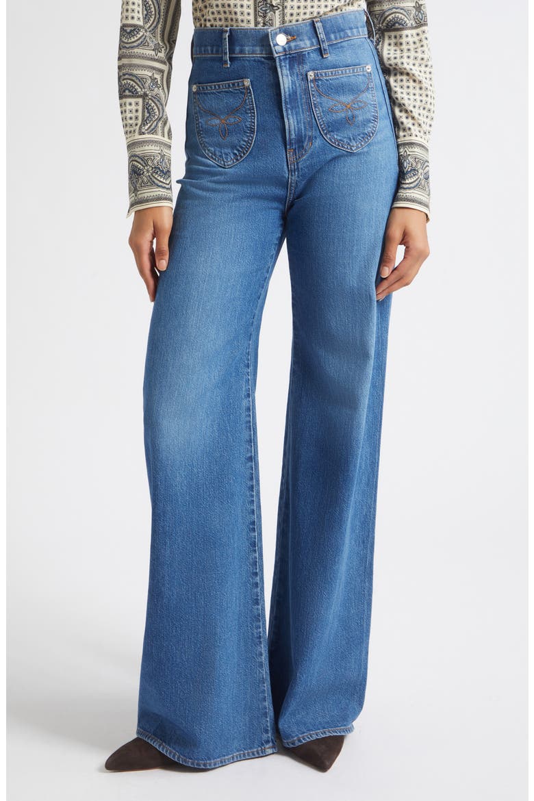 Grant High Waist Western Stitch Wide Leg Jeans, Main, color, WANDERER