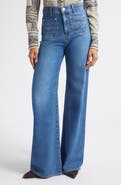 Veronica Beard Grant High Waist Western Stitch Wide Leg Jeans