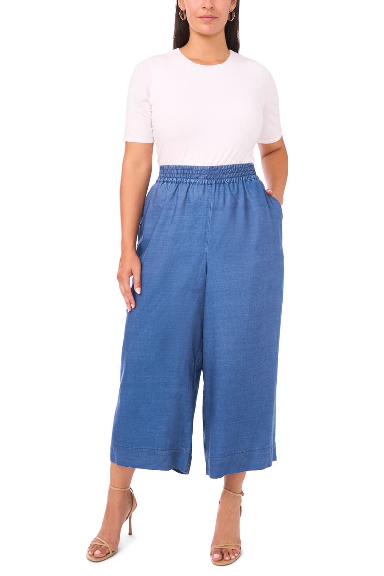 Smocked Waist Crop Wide Leg Pants, Alternate, color, CHAMBRAY BLUE