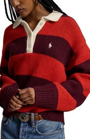 Polo Ralph Lauren Stripe Oversize Wool Blend Rugby Polo Sweater