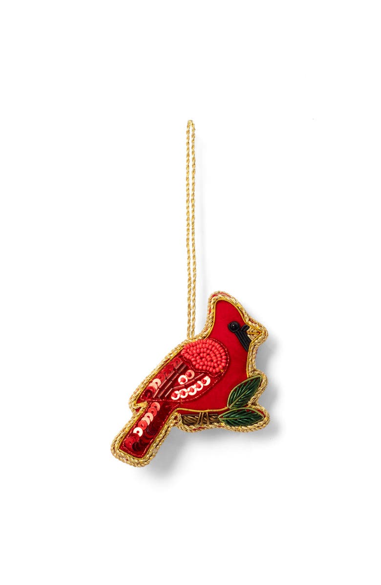 Matr Boomie Larissa Plush Cardinal Beaded Fabric Ornament - Embroidered, Main, color, Red