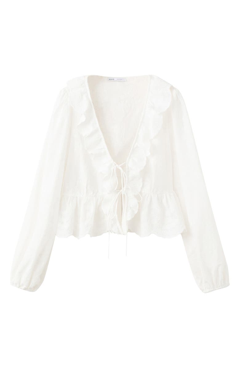 MANGO Ruffle Stitch Top, Alternate, color, Off White