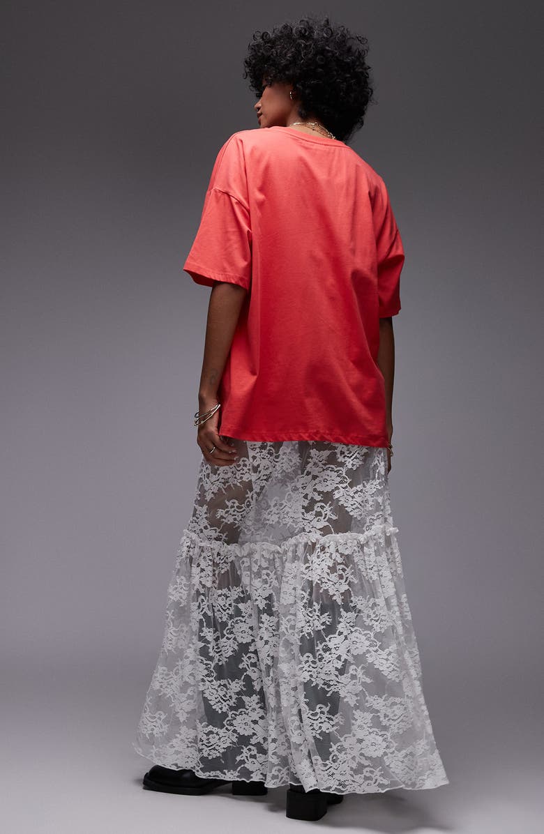 Topshop Ruffle Seam Sheer Lace Maxi Skirt, Alternate, color, Ivory