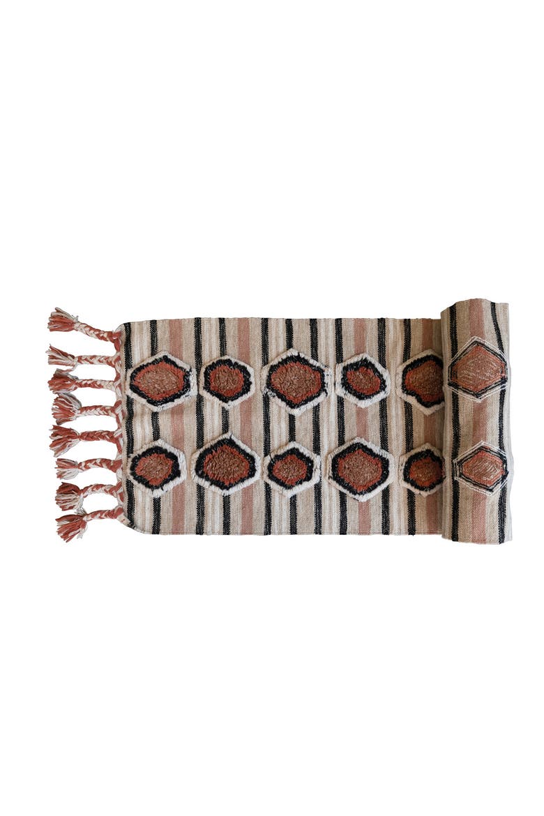 Cotton Tufted Kilim Floor Runner with Braided Tassels, Alternate, color, Orange