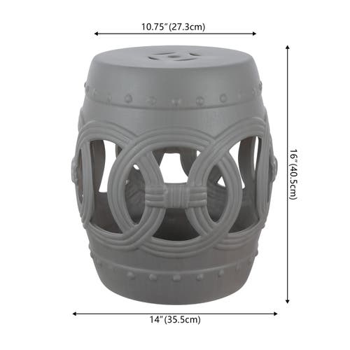 Jonathan Y Lucky Coins 16" Chinese Ceramic Drum Garden Stool In Matte Gray
