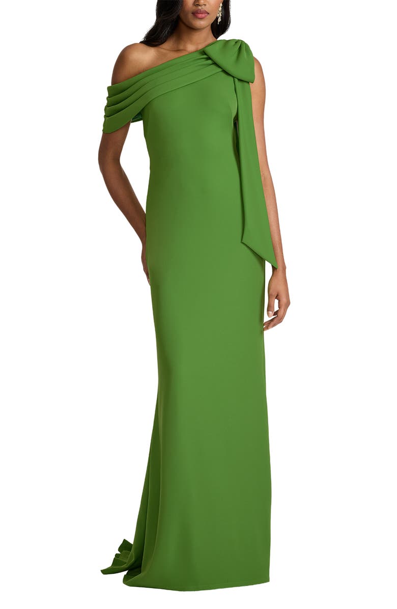Tadashi Shoji One-Shoulder Crepe Column Gown, Main, color, Cactus