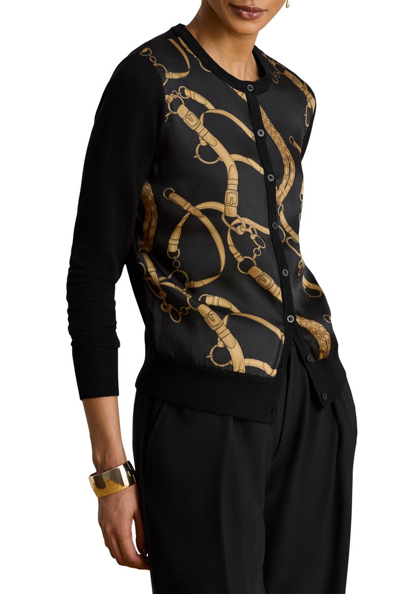 Belt Print Cardigan, Main, color, BLACK/ MULTI
