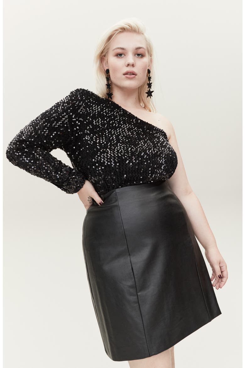 Disco Fever One-Shoulder Sequin Top, Alternate, color, BLACK