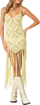 EDIKTED Fringe Open Knit Minidress