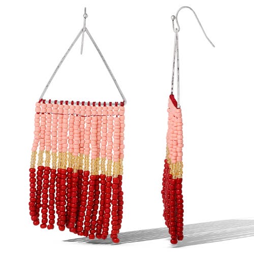 Jessica Simpson Pink And Red Ombre Beaded Fringe Earrings In Pink