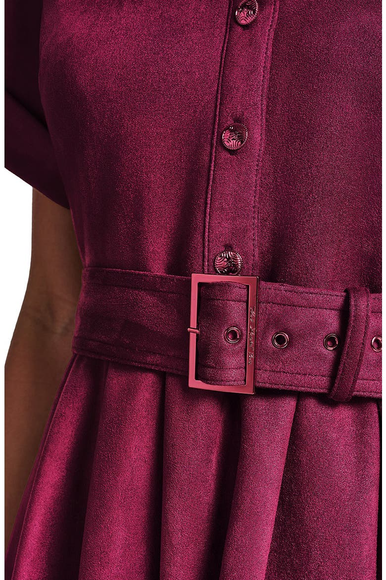 Belted Faux Suede Shirtdress, Alternate, color, PORT