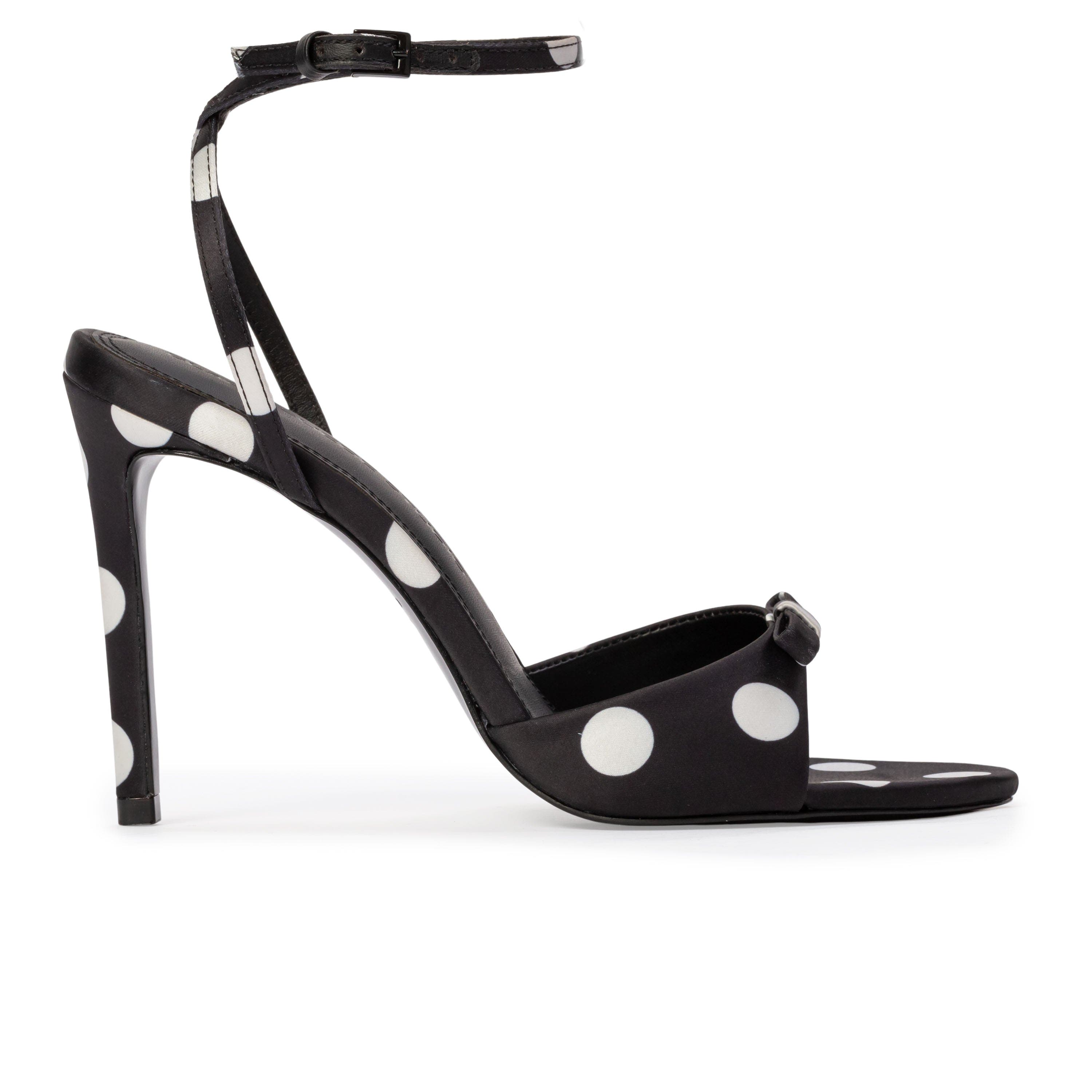 BLACK SUEDE STUDIO Albie 100 Sandal, Main, color, Black Polka Dot Satin