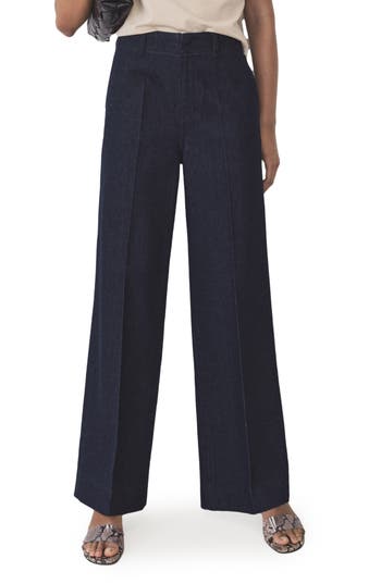 Mango High Waist Wide Leg Trouser Jeans In Black